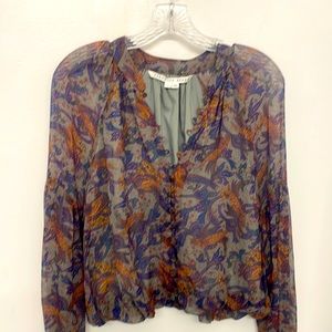 Veronica Beard silk blouse. Blues. Greens a little orangey.  Very subtle
